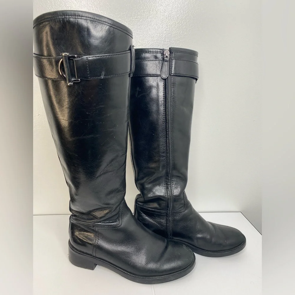 TORY BURCH Grace Black Knee-High Leather Riding Boots